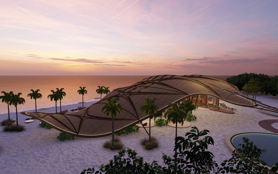 The resort at sunset, visualisation